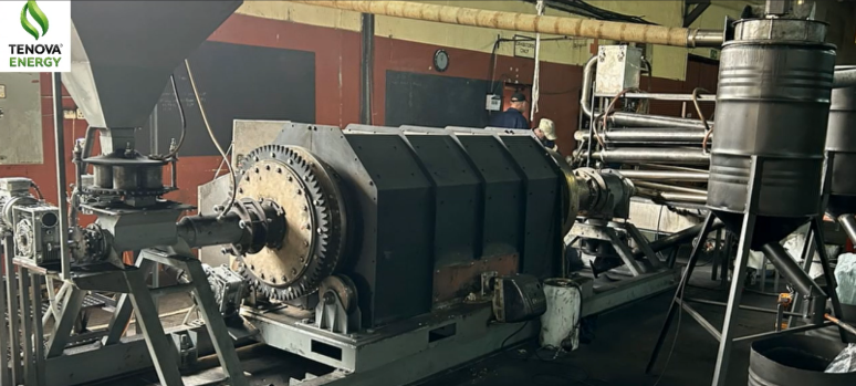 Tenova Energy pyrolysis processing equipment installed at a development facility.
